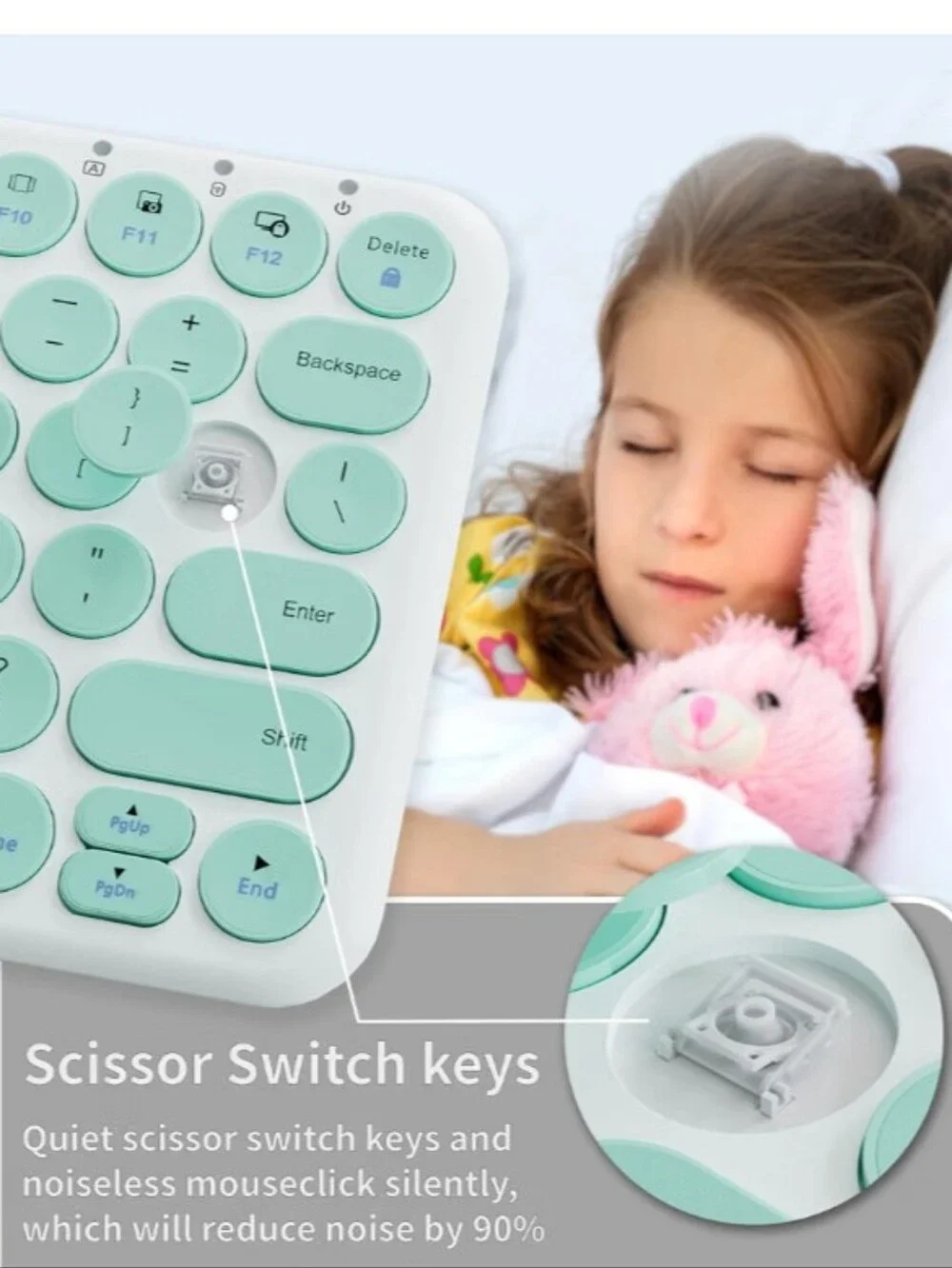 Wireless Keyboard Mouse Combo, mini Quiet Keyboard (Green White)